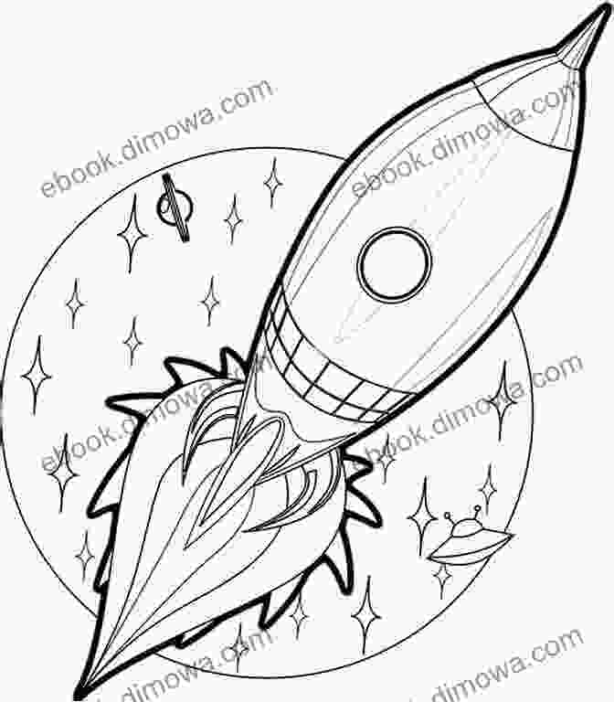 A Coloring Page Of A Rocket Ship Journey To The Stars: A Celestial Adult Coloring